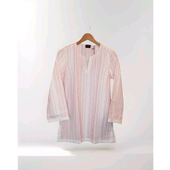 UNTUCKit Tops - UNTUCKit Women Durfort Popover Tunic 100% Cotton White & Highlighter Pink Stripe